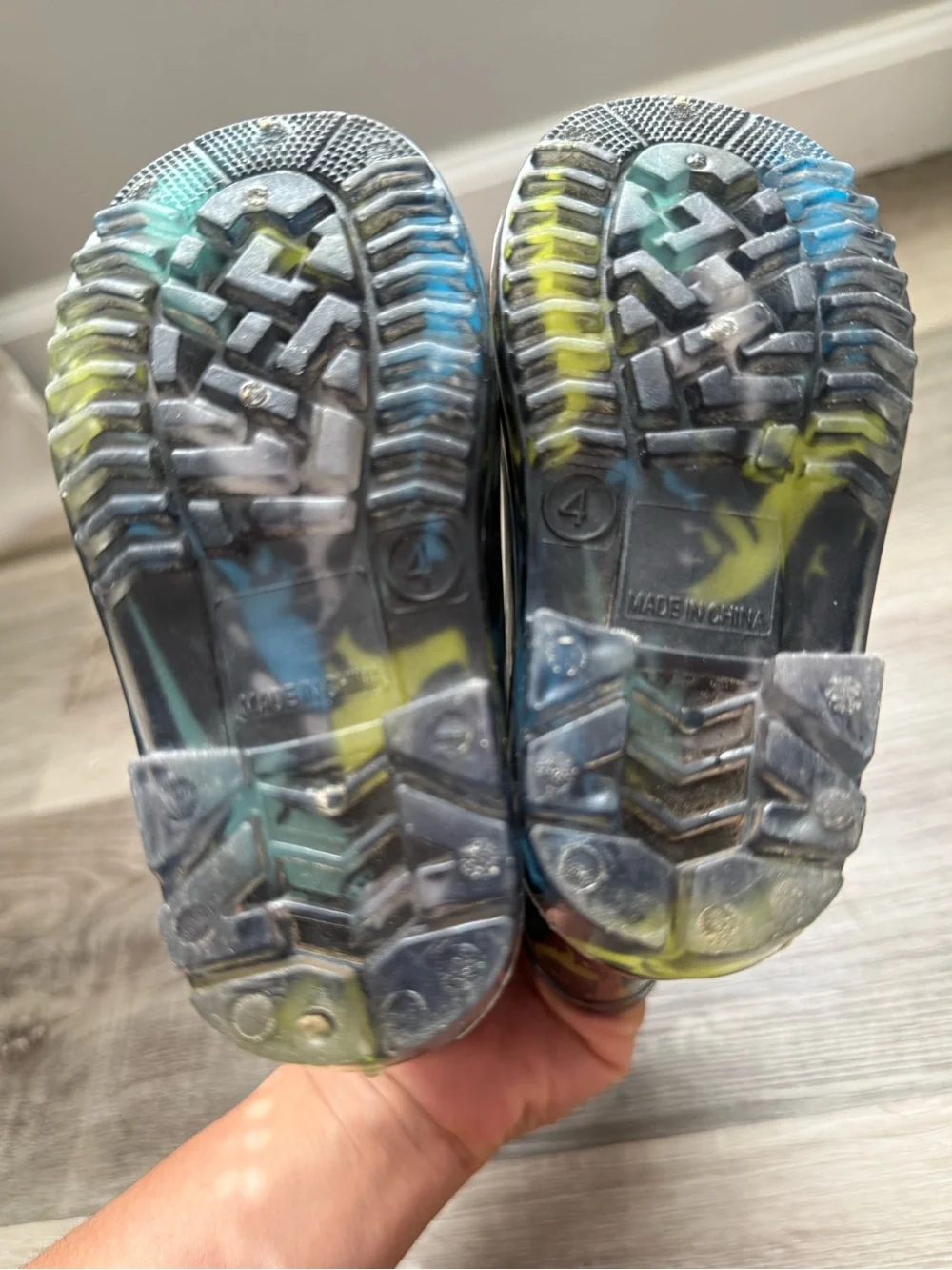 Othr Kids Rain Boots in Black with Blue & Green Dinosaur Print